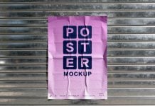 Free Metal Shutter Crumpled Poster Mockup PSD