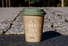 Free Coffee Paper Cup Mockup PSD Free Paper Cup on Sidewalk Mockup PSD