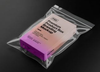 Free Product Box in Resealable Plastic Bag Mockup PSD