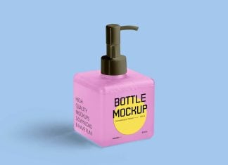 Free Translucent Cubic Dispenser Pump Bottle Mockup