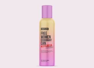 Free Antiperspirant Aerosol Spray Bottle Mockup PSD