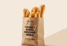 Free Baguette Paper Bag Mockup PSD