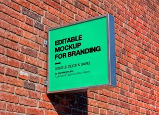 Free Brick Wall Square Signboard Mockup PSD