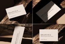 Free Business Card Mockup Set With Wooden log background