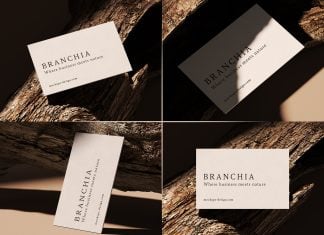 Free Business Card Mockup Set With Wooden log background