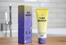 Free Cosmetic Cream Tube With Box Packaging Mockup PSD
