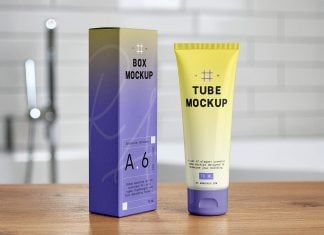 Free Cosmetic Cream Tube With Box Packaging Mockup PSD