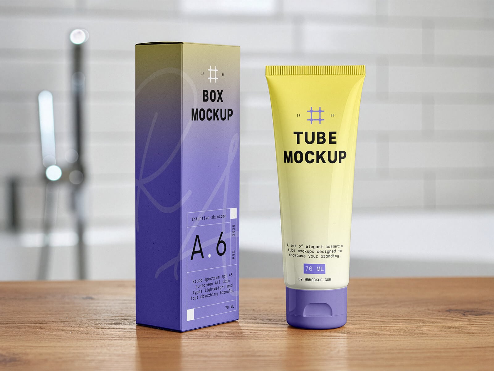 Free Cosmetic Cream Tube With Box Packaging Mockup PSD
