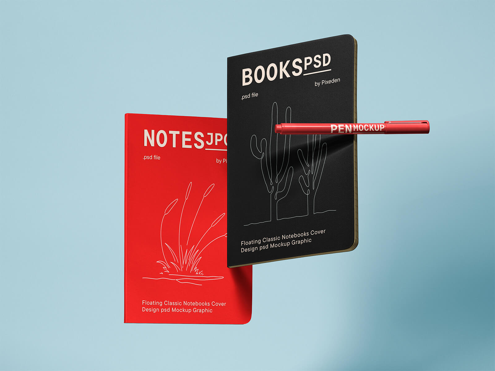 Free Floating Paper Notebooks Cover Design Mockup PSD
