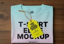 Free Folded T-Shirt With Hanging Tag Mockup PSD