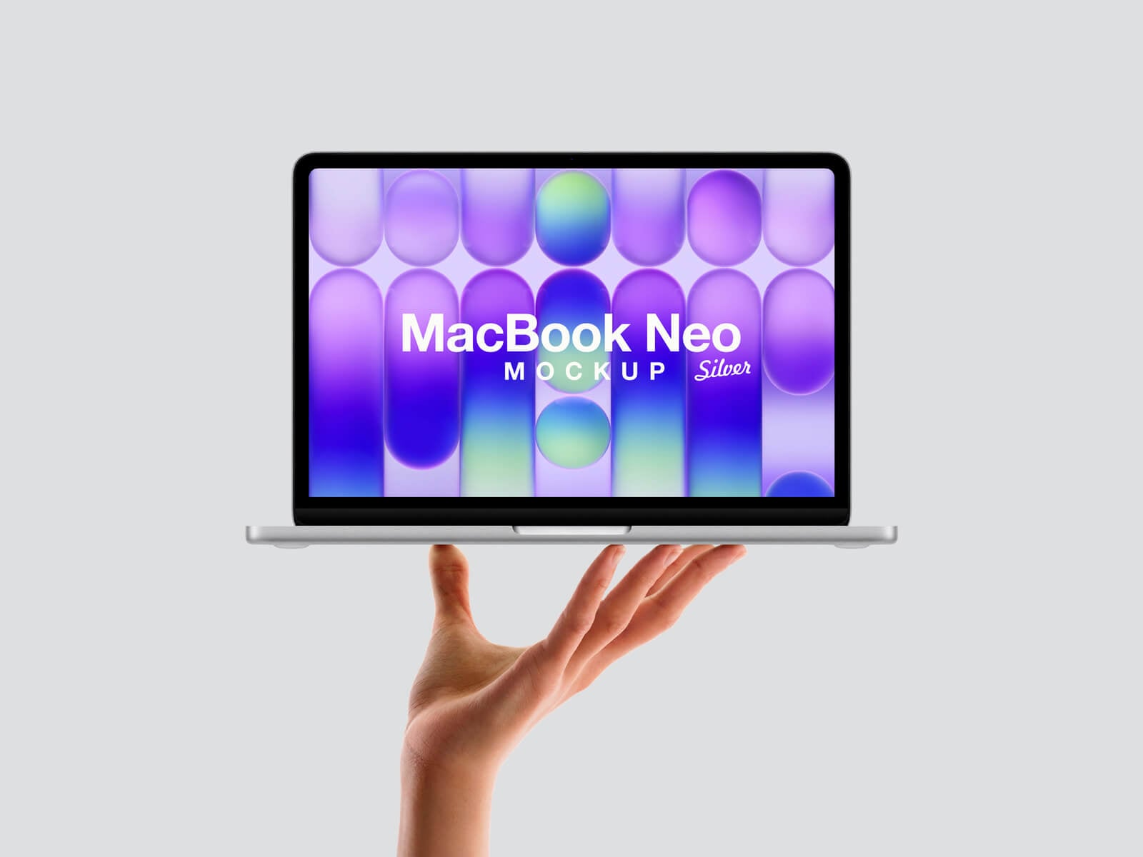 Free-Hand-Held-MacBook-Neo-Silver-Mockup-PSD
