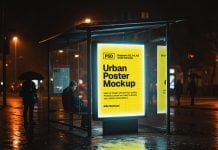 Free Nightview Bus-Shelter Poster Mockup PSD