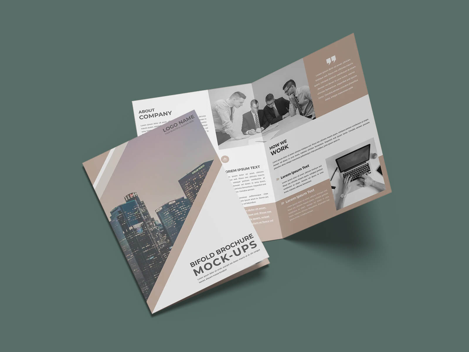 Free Premium 2-Fold Brochure Mockup PSD – Front & Inside View