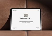 Free iPad Pro On Leather Couch Mockup PSD