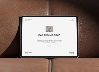 Free iPad Pro On Leather Couch Mockup PSD