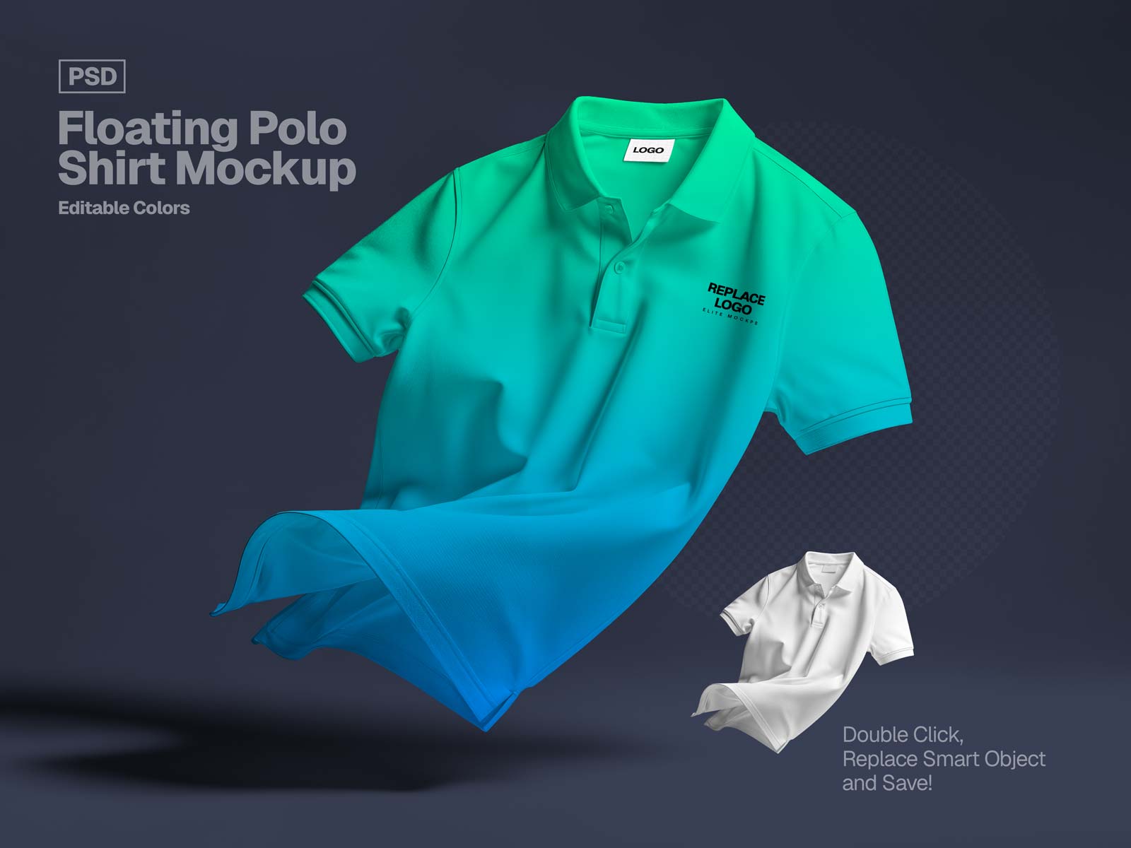 Free Floating Polo T-Shirt Mockup PSD – Clean Studio Edition