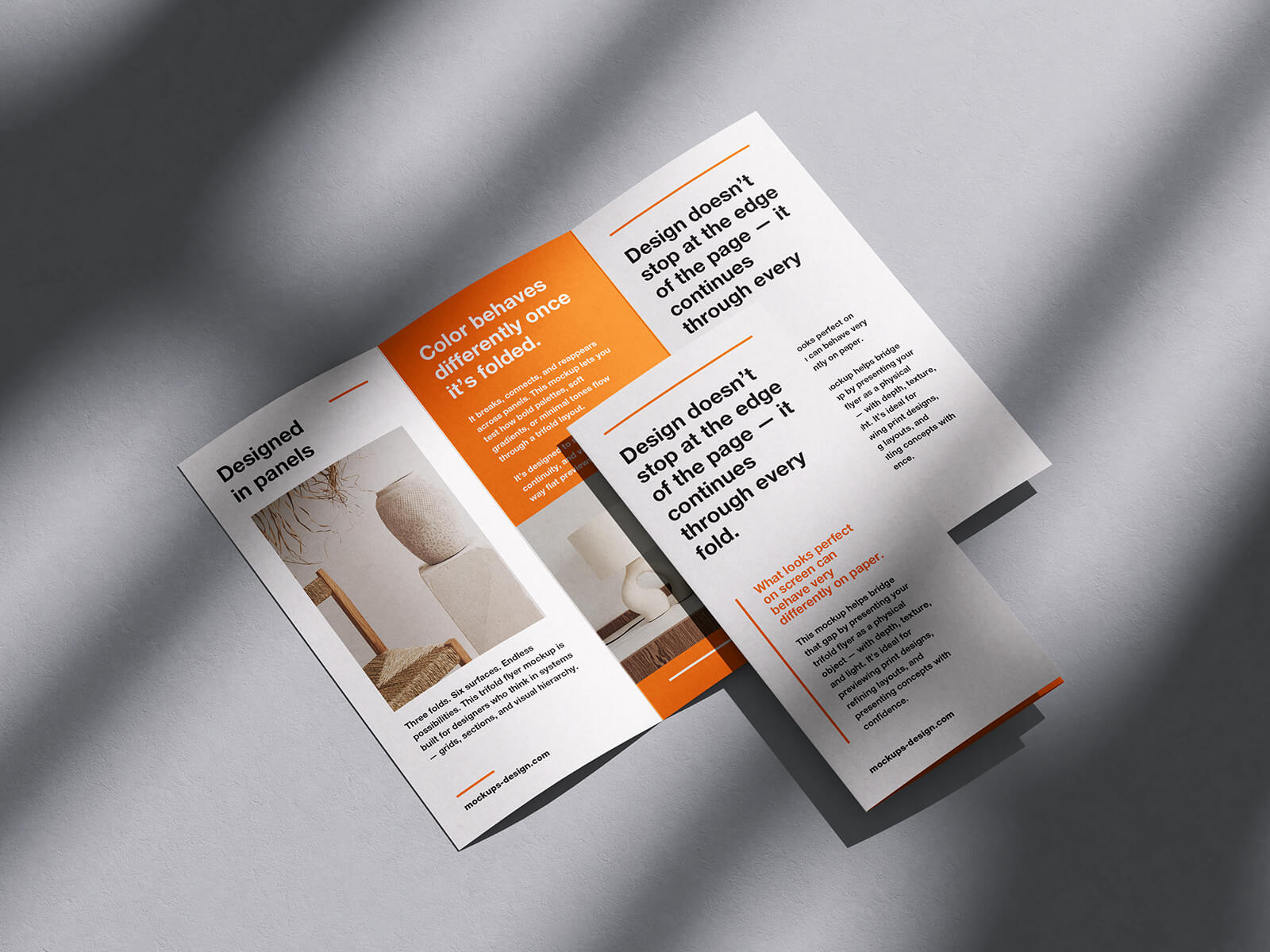 5 Free Ultra-Realistic Tri-Fold Brochure Mockups with Organic Shadows