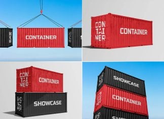 4 Free Shipping Container Mockup PSD Files Set