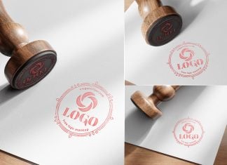 3 Free Round Stamp Logo Mockup PSD Files Set