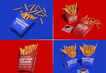 4 Free French Fries Branding & Packaging Mockup PSD Set