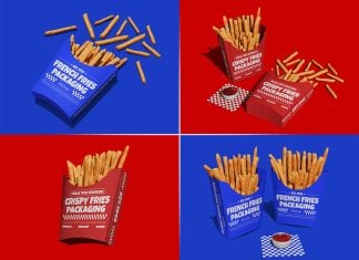 4 Free French Fries Branding & Packaging Mockup PSD Set