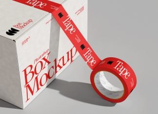 Free Carton Sealing Packing / Shipping Tape Mockup PSD Set