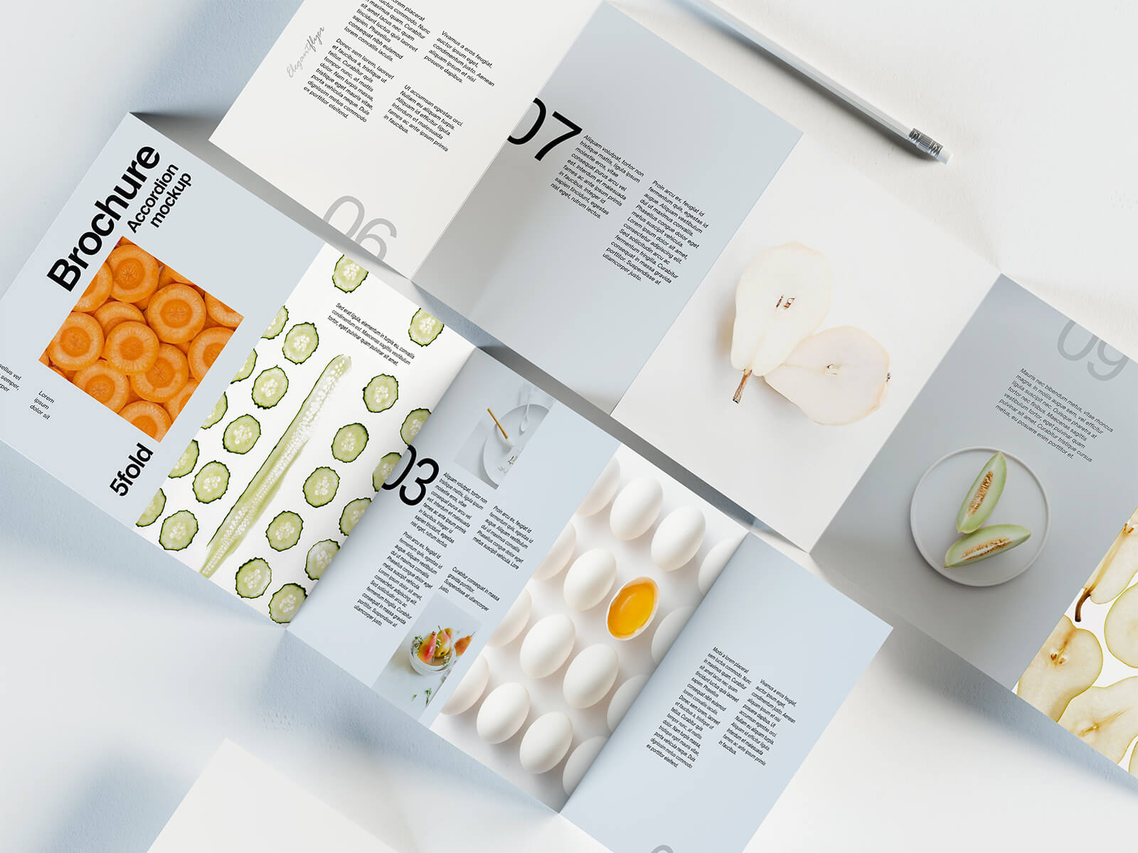 3 Free Premium 5-Fold Accordion Brochure Mockup PSD Files