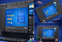 3 Free Premium 3D FaceBook Ad Mockup PSD Files Set