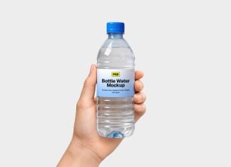 Free 500mL Commercial Water Bottle Mockup PSD