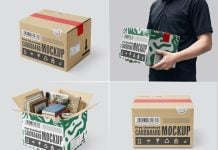 4 Free Shipping Carton Corrugated Box Mockup PSD Set 4 Free Shipping Carton Corrugated Box Mockup PSD Set