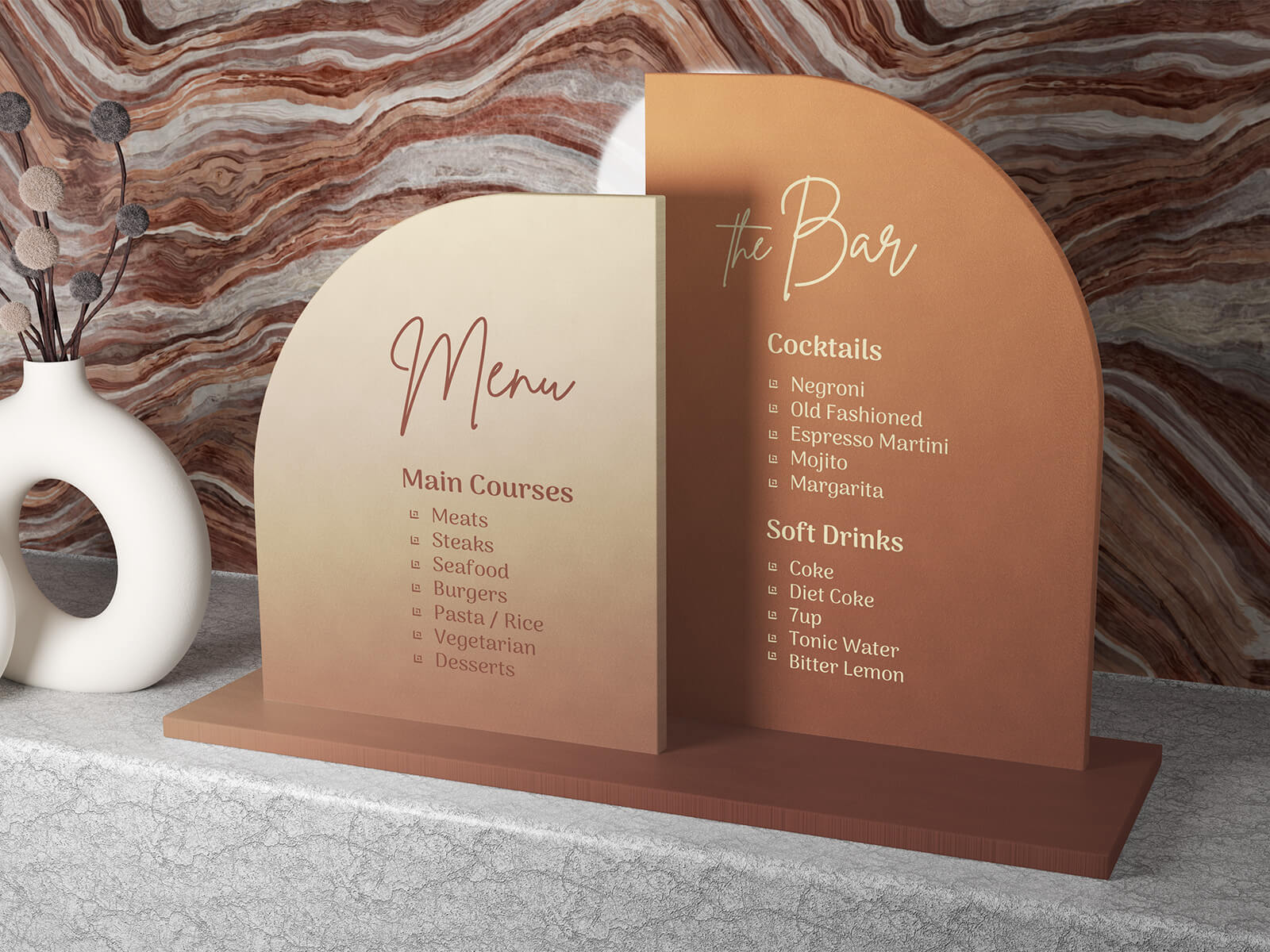 Free Double Arch Acrylic Bar/Resturant Menu Mockup PSD
