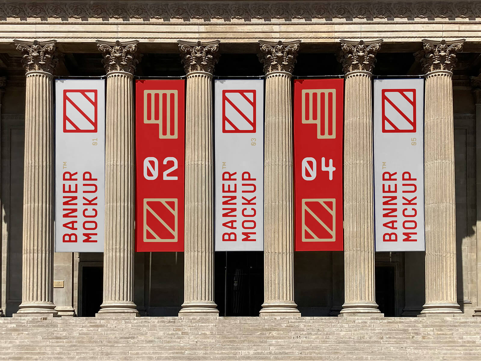 Free Five Hanging Banners Mockup PSD