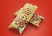 Free Paper Pillow Box Packaging Mockup PSD