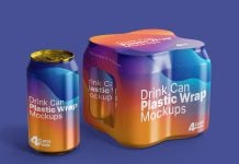 Free Premium Soda Drink Can Plastic Shrink Wrap Mockup PSD