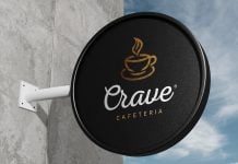 Free Round Cafeteria Black Signboard Mockup PSD
