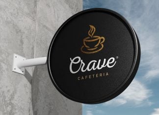 Free Round Cafeteria Black Signboard Mockup PSD