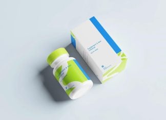 Free Supplement & Medicine Packaging Box Mockup PSD