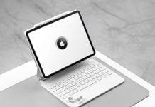 Free White iPad Pro With Keyboard Mockup PSD