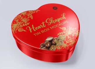 Free Heart Shape Tin Gift Box Mockup Set