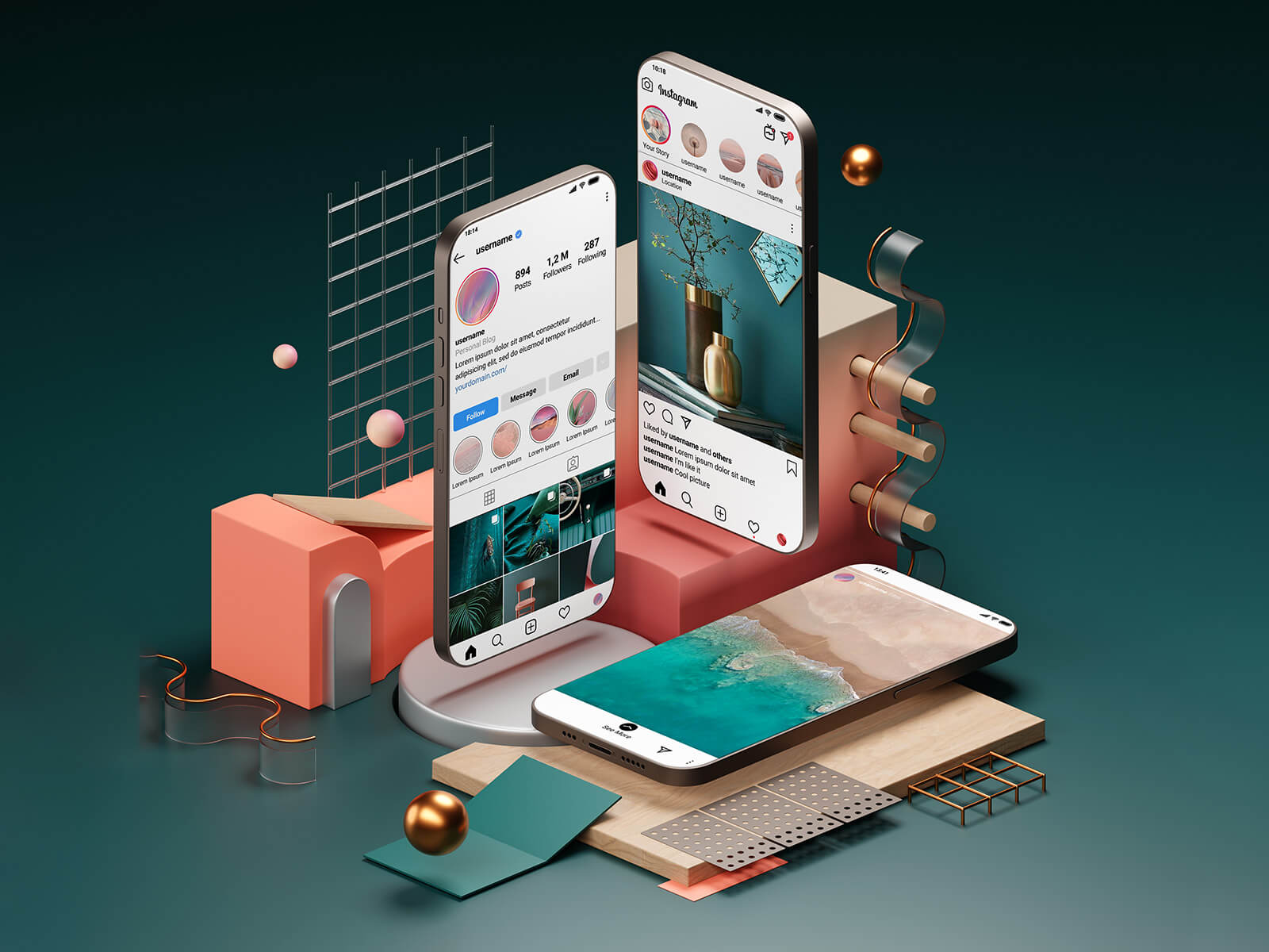 3 Free Premium Decorative Instagram Mobile Mockup PSD Files