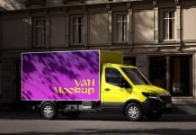 Free Cargo Delivery Van Mockup PSD Set