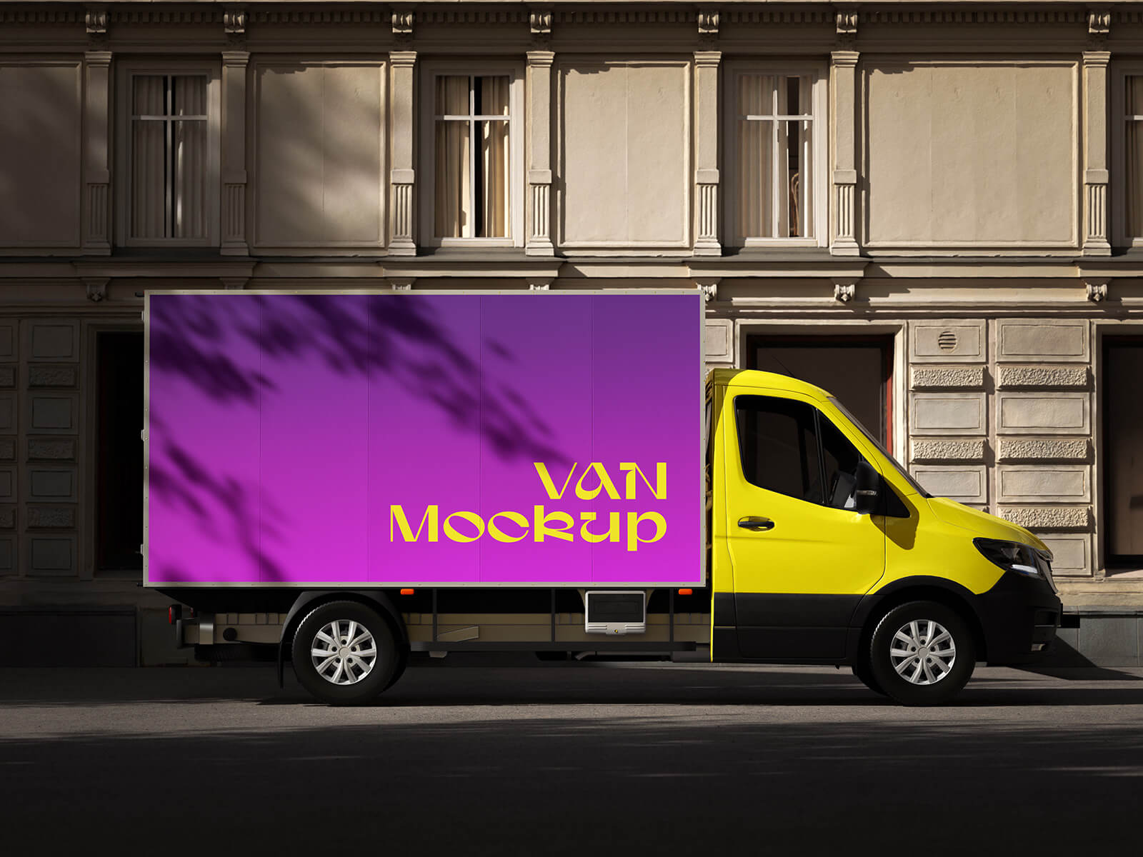 Free Cargo Delivery Van Mockup PSD Set