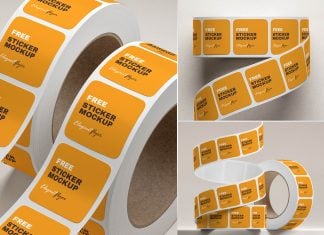 3 Free Premium Rounded Square Roll Mockup PSD Files Set