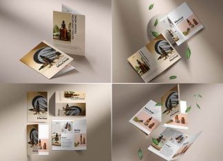 4 Free Premium Bi-Fold Brochure Mockup PSD Set