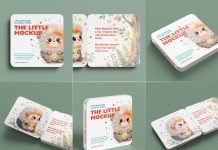 6 Free Children's Hard Pages Square Board Book Mockup PSD Files