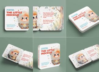 6 Free Children's Hard Pages Square Board Book Mockup PSD Files