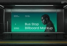 Free Nightview Bus-Stop Billboard Mockup PSD