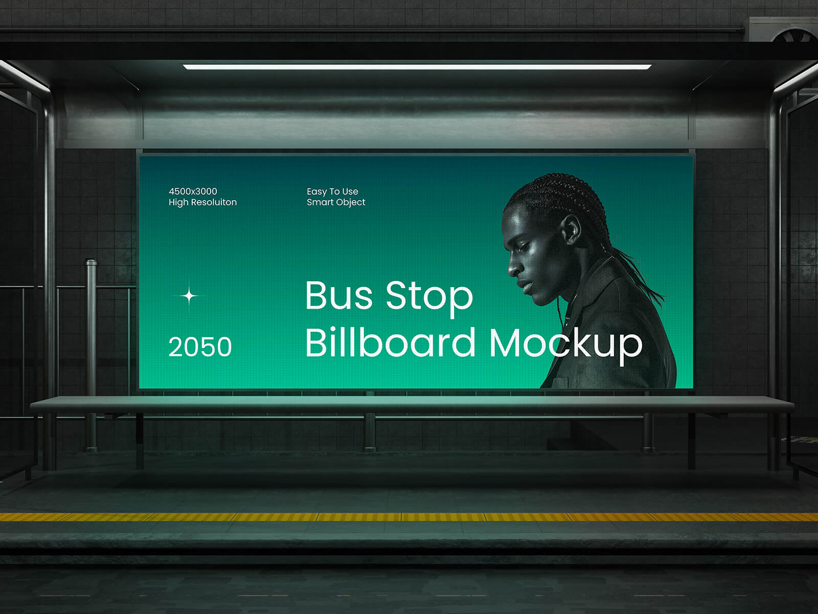 Free Nightview Bus-Stop Billboard Mockup PSD