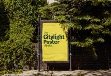 Free Sidewalk Standalone City Light Mupi Poster Mockup PSD