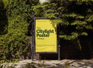 Free Sidewalk Standalone City Light Mupi Poster Mockup PSD